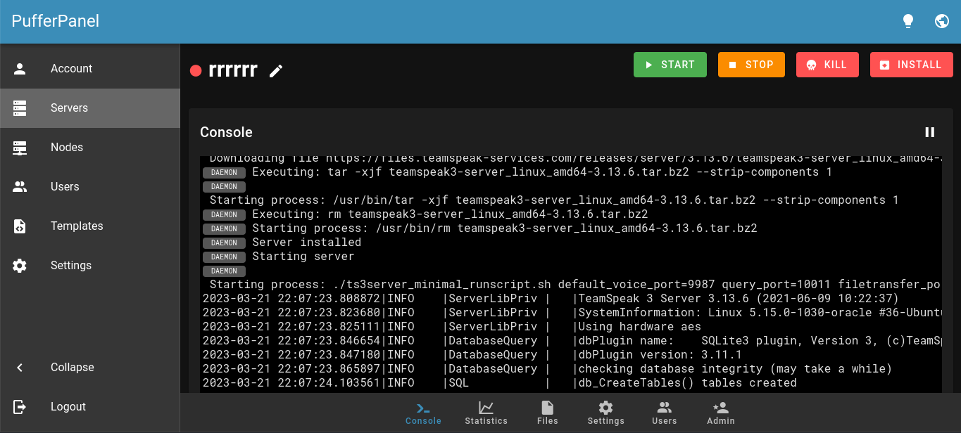 Pufferpanel screenshot 1