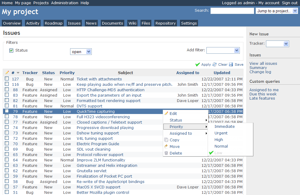 Redmine screenshot 1