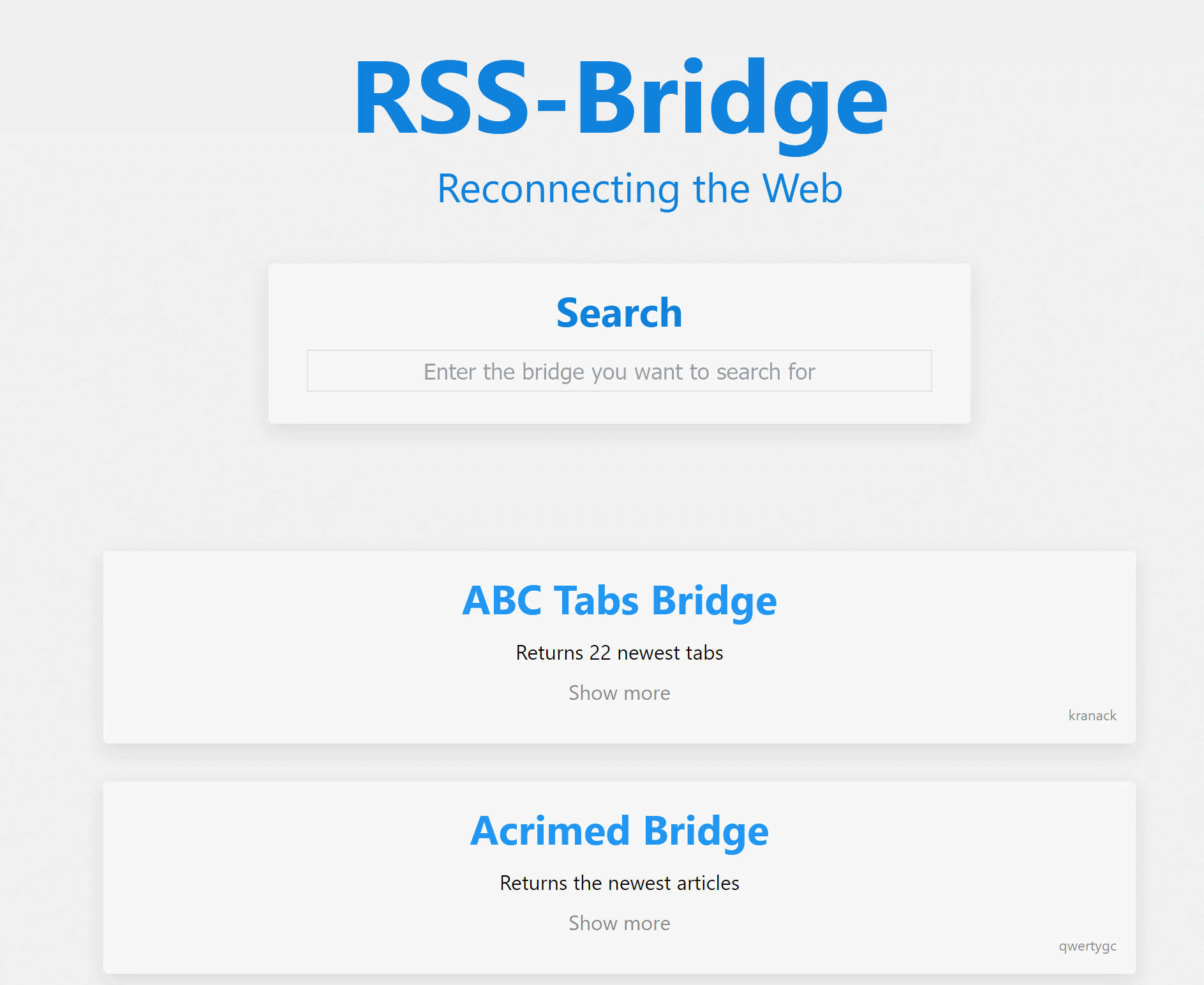 RSS-Bridge screenshot 1