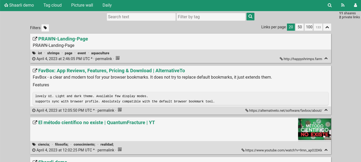 Shaarli screenshot 1