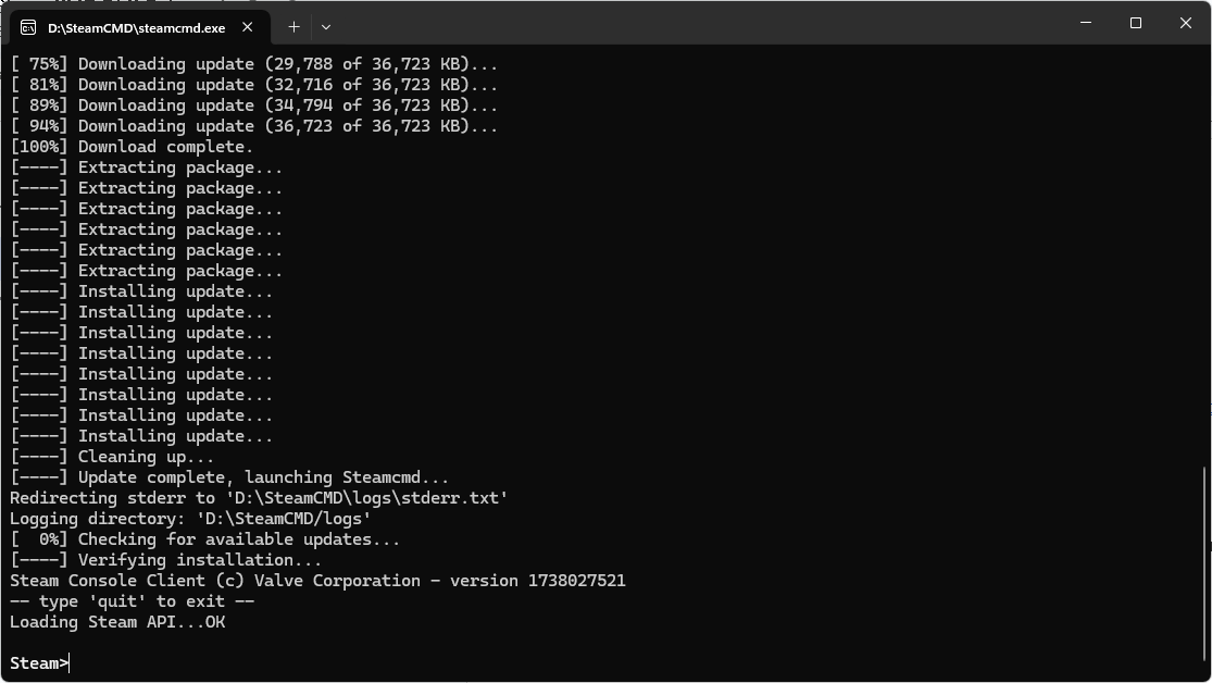 SteamCMD screenshot 1