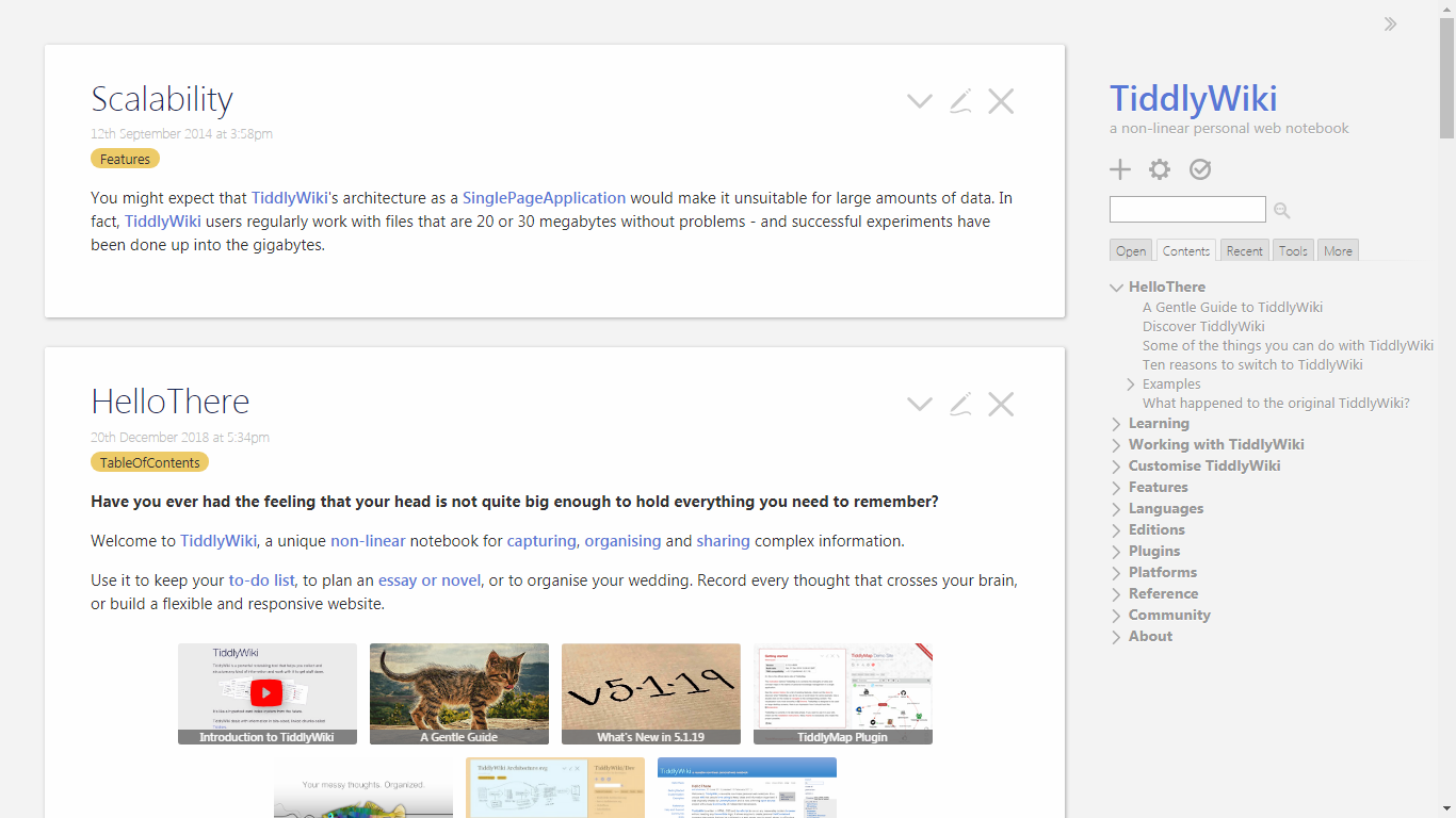 Tiddlywiki screenshot 1