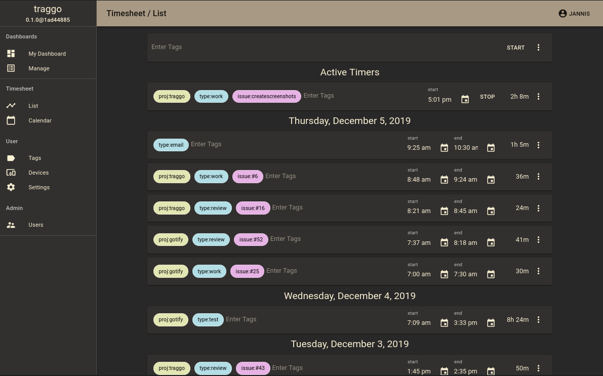 Traggo screenshot 1