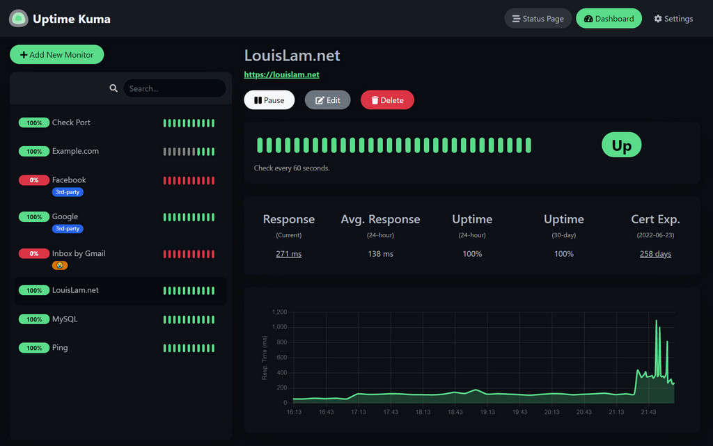 UptimeKuma screenshot 1
