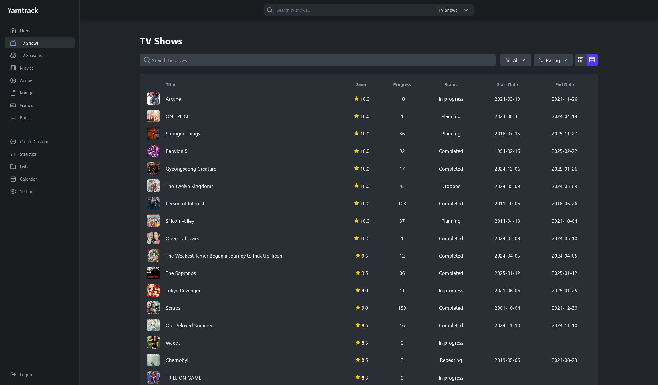 Yamtrack screenshot 1