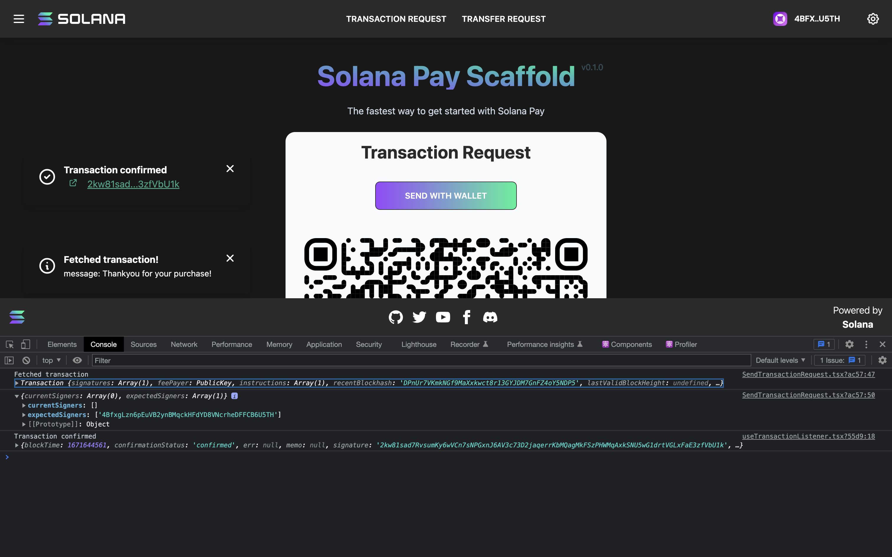 screenshot of app after a transaction