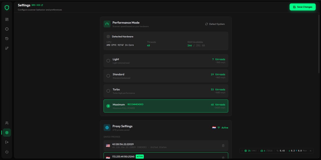 Settings - Performance & Proxy