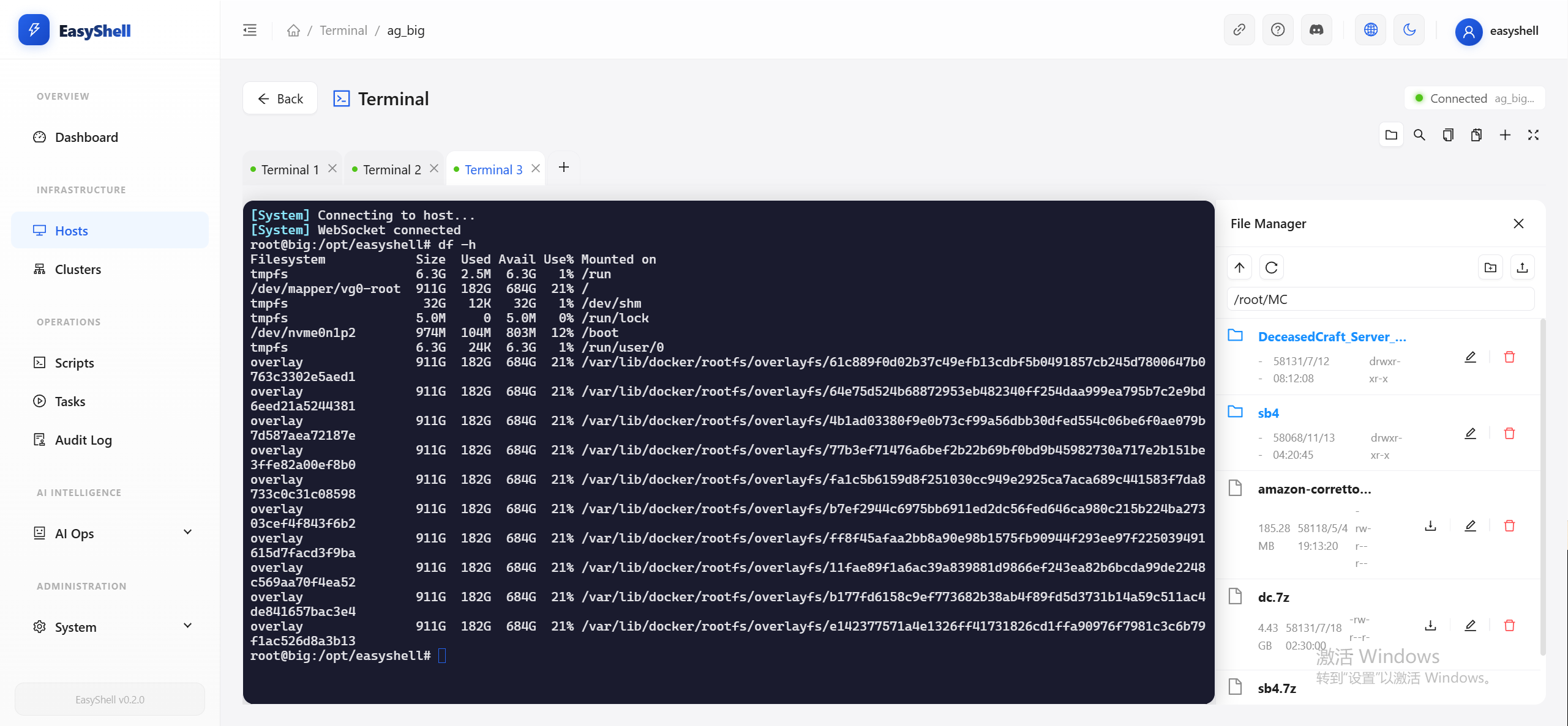Web SSH — terminal with file manager and multi-tab