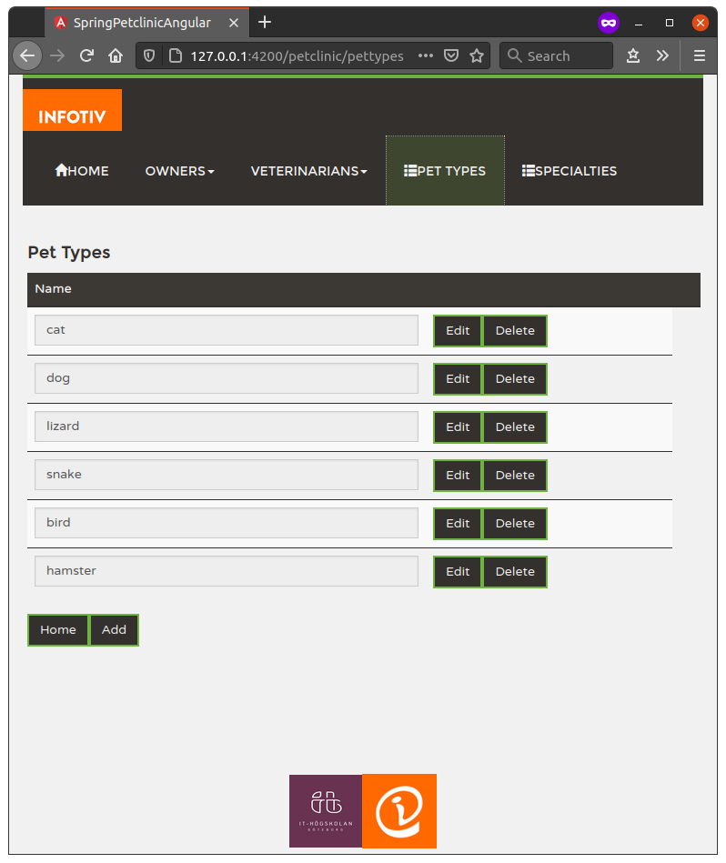 Screenshot of Spring Petclinic Angular