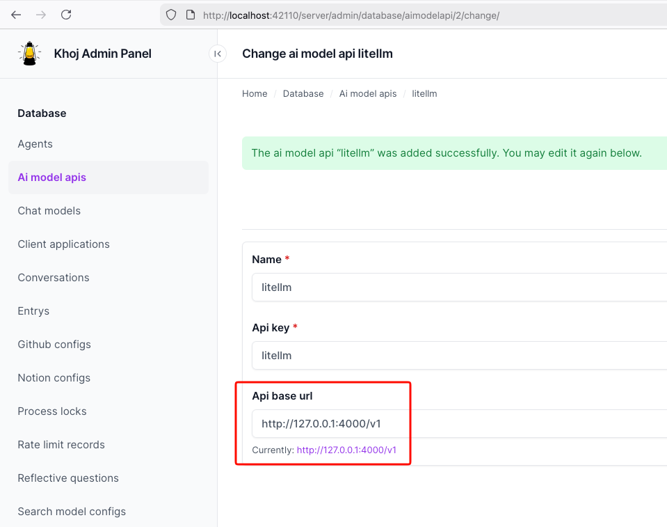 Khoj Lite LLM API setup