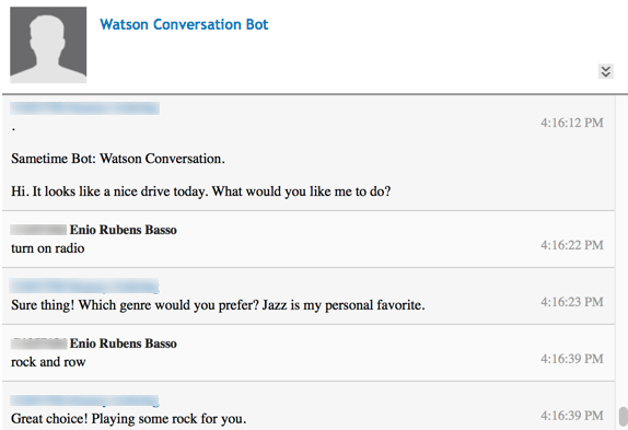 Screen capture of Watson Conversation Bot