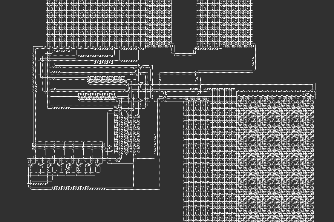 The Conway's Game of Life version of the architecture, converted from the VarLife pattern.