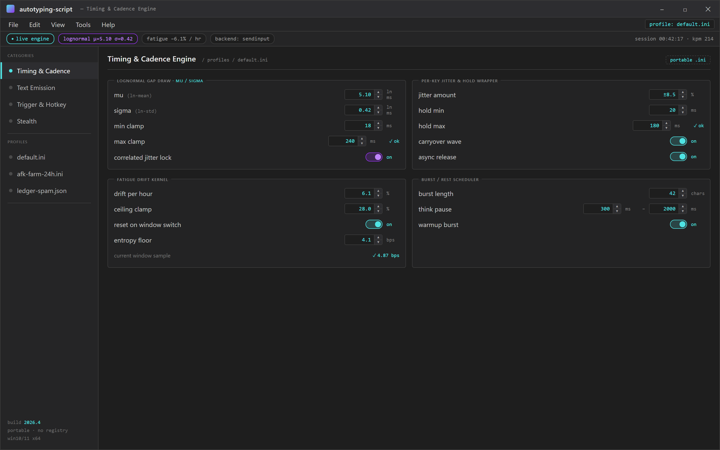 Timing & Cadence Engine โ Profile Settings