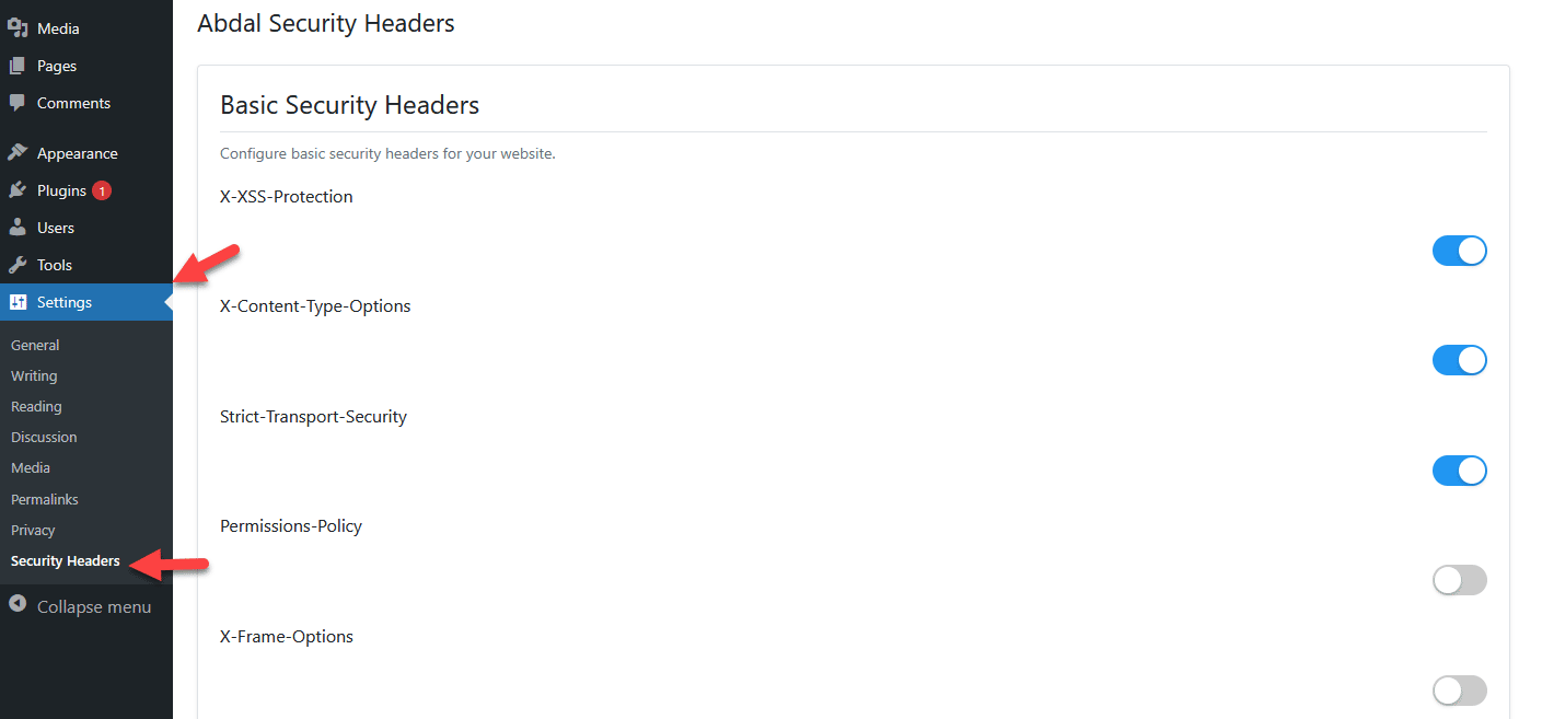 Abdal Security Headers Plugin Screenshot