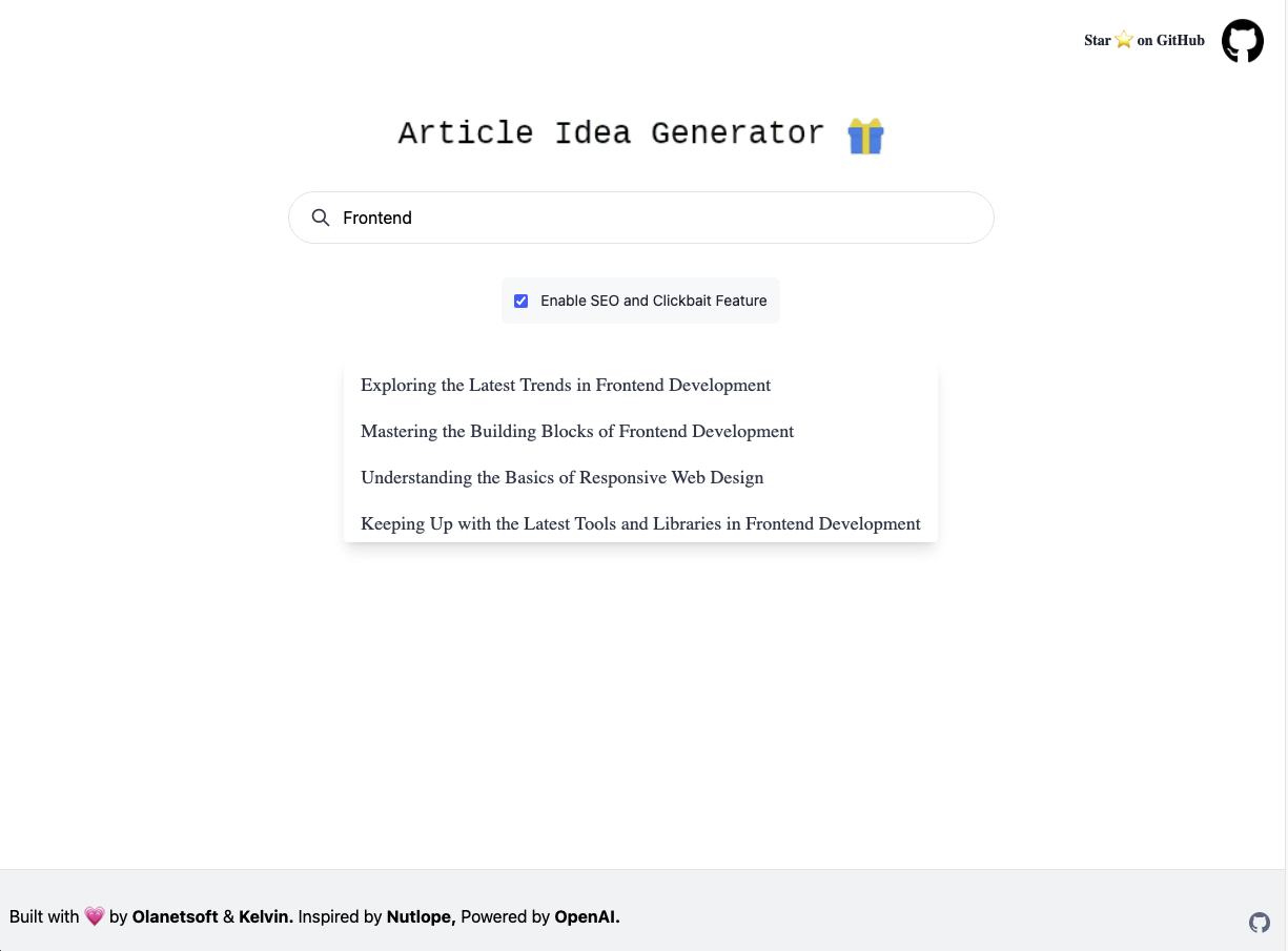 Article Idea Generator