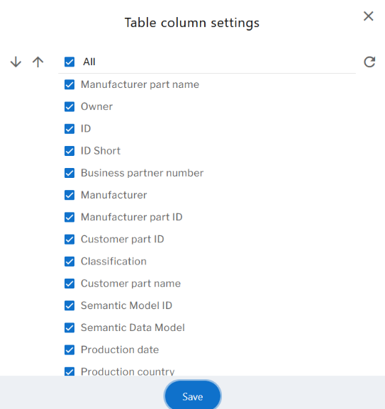 table column settings