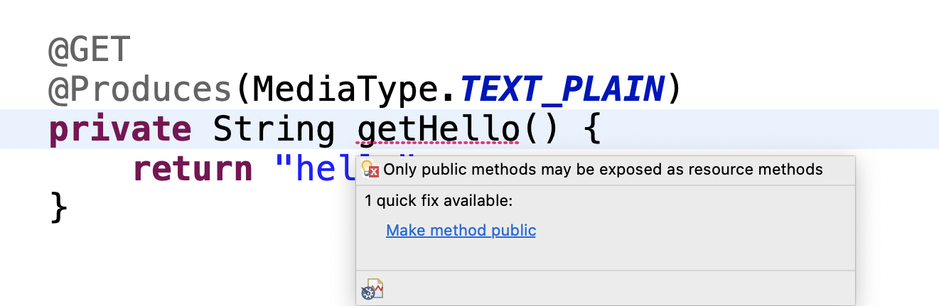 Eclipse LSP4Jakarta diagnostic and quick-fix for invalid RESTful web services usage