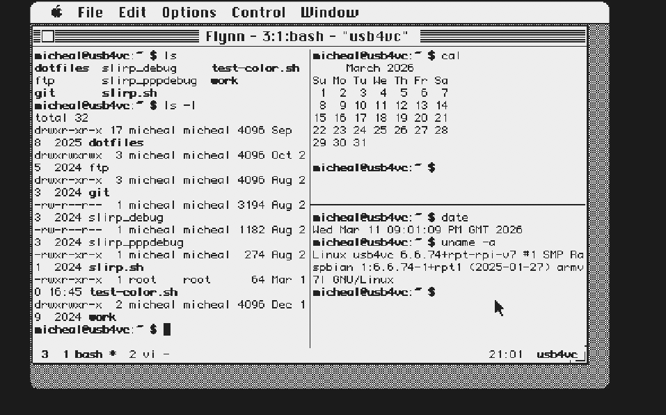 Flynn running tmux with split panes