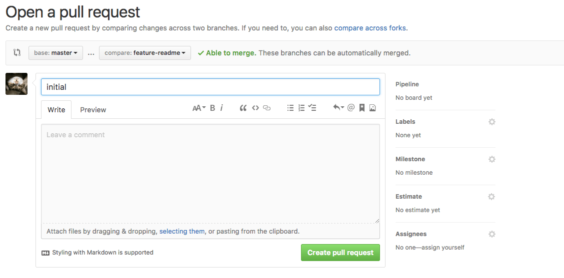 create pull request-before