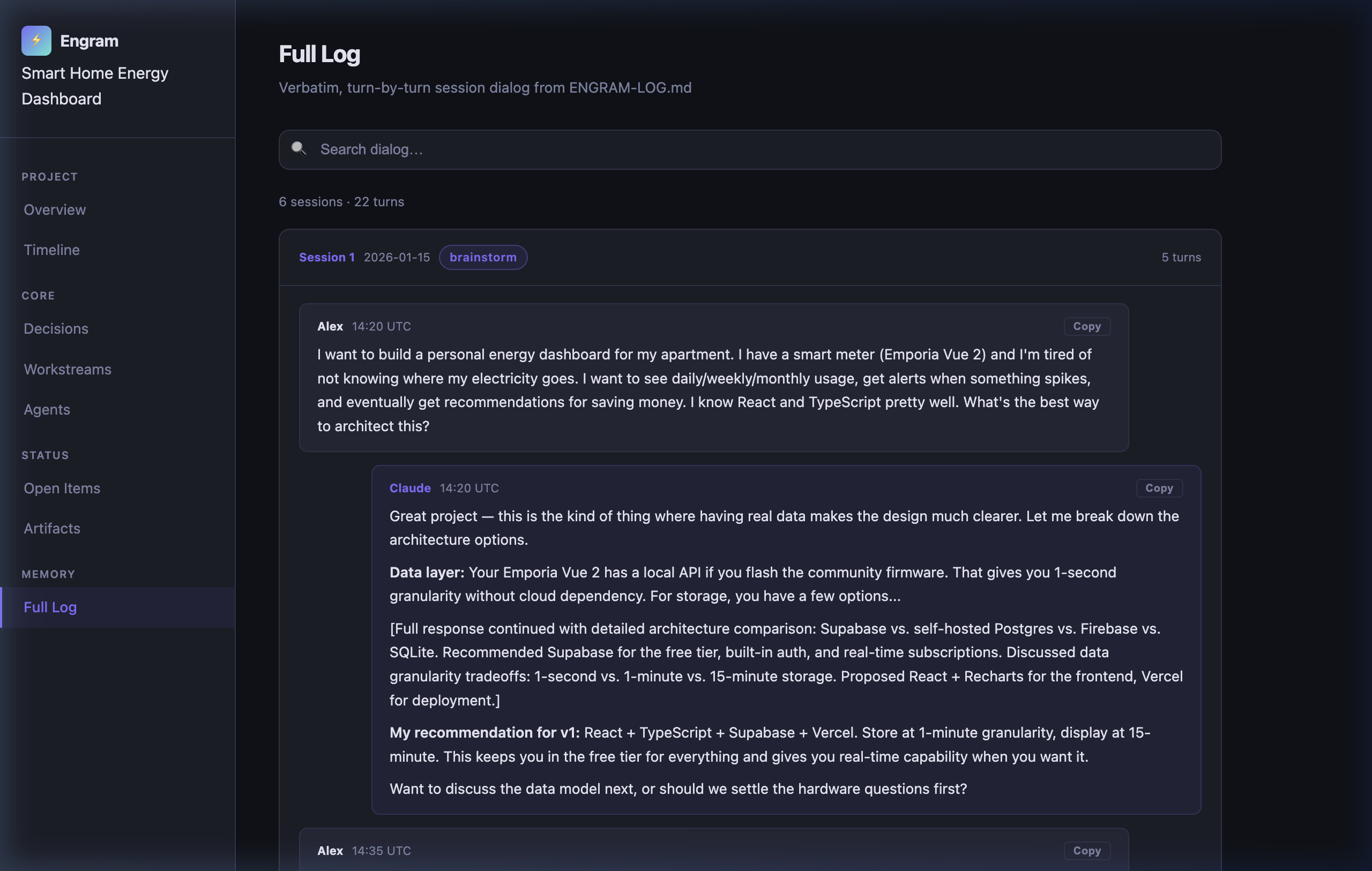 Engram dashboard — Full Log
