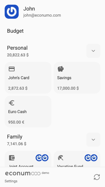 Mobile view of accounts