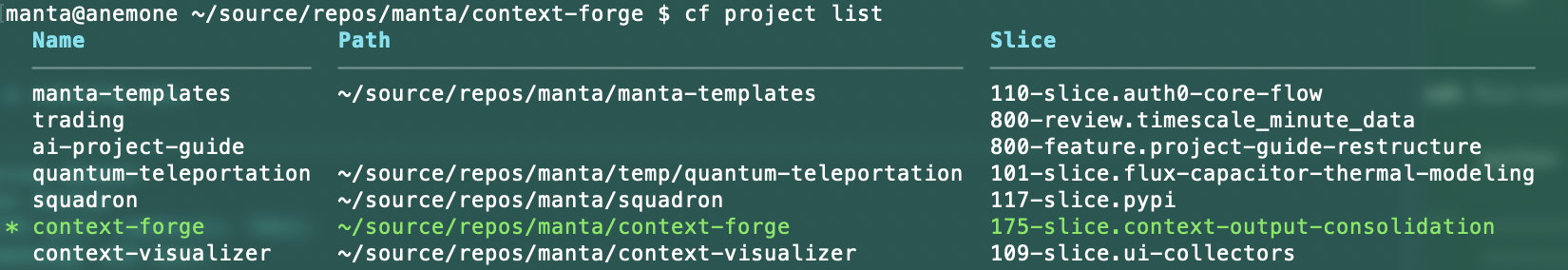 cf project list output