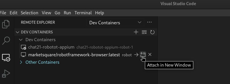User is selecting the option to attach vs code to a running container