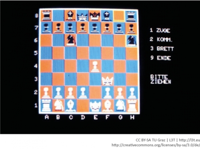 Abb. 6: Teleschach. Der Eintrag ‚2 KOMM.‘ für Kommunikation aktivierte einen Chat.