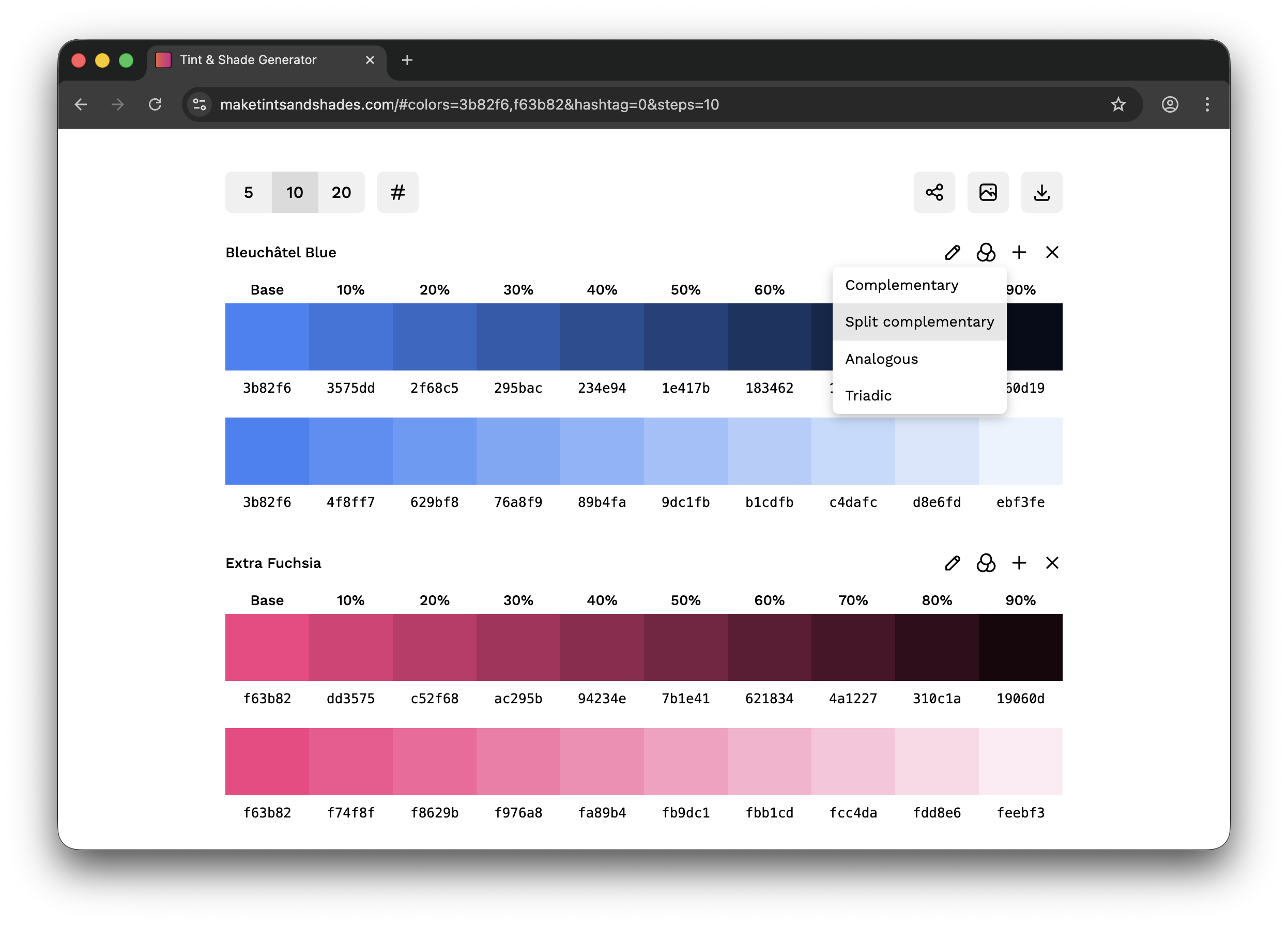 Screenshot of palettes