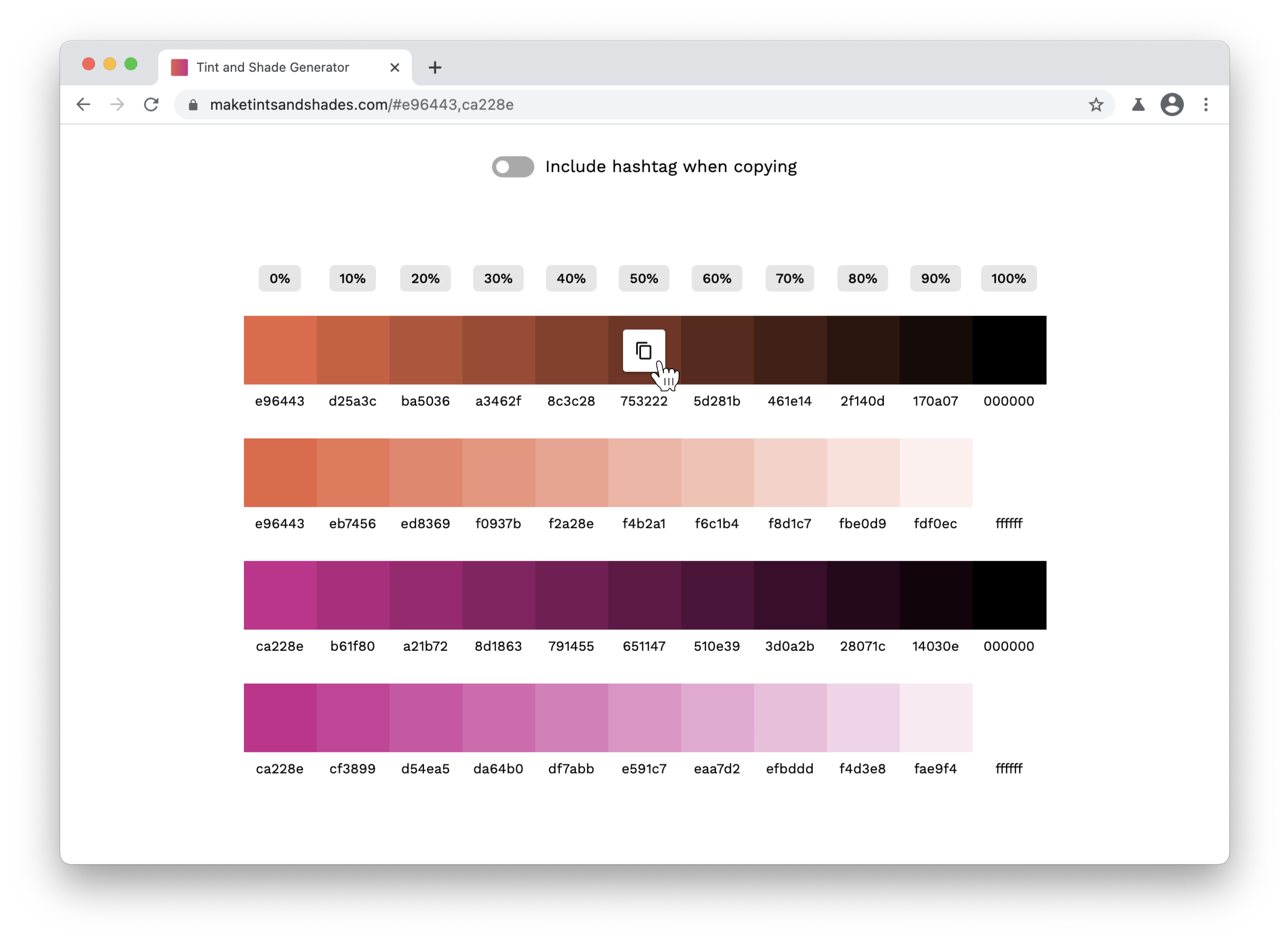 Screenshot of color swatches after submitting form