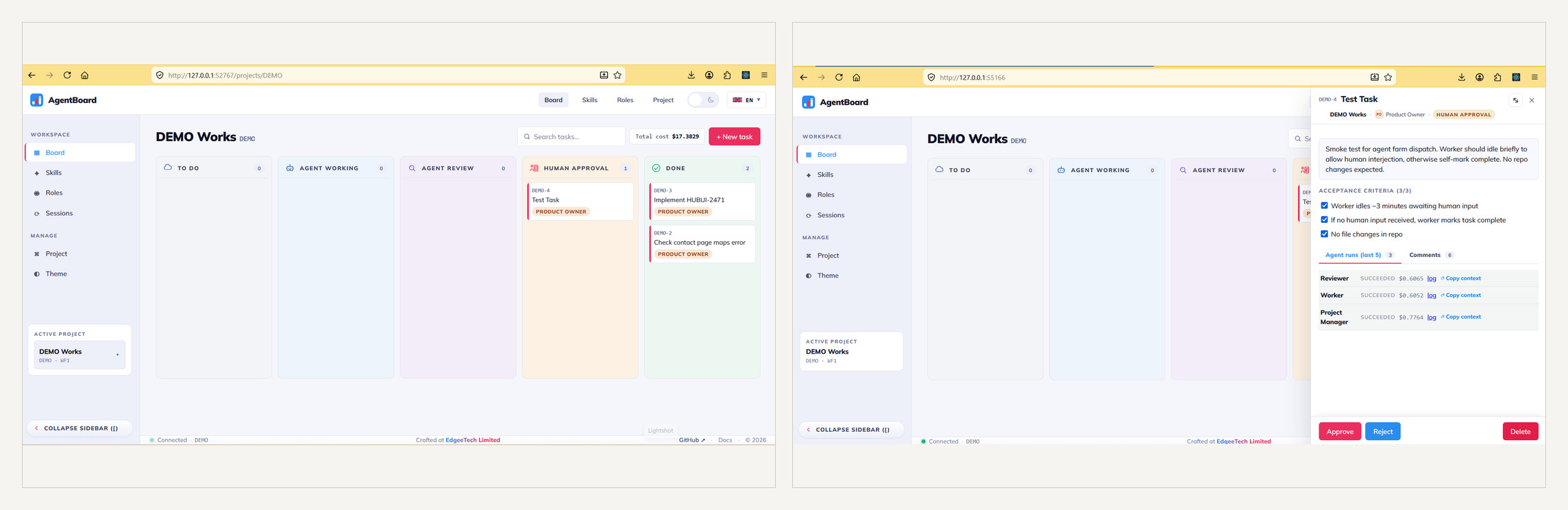 AgentBoard — kanban board + task detail