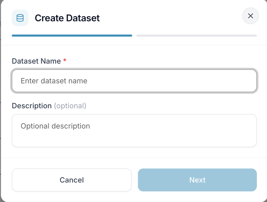 Create Dataset, step 1: name and description