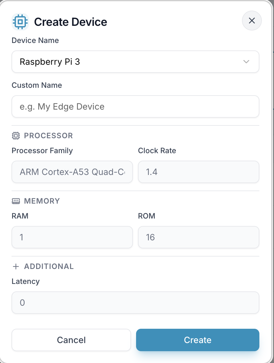 The Create Device dialog