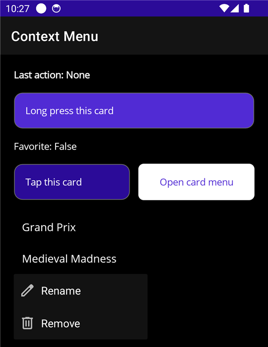 An Android context menu on a list item