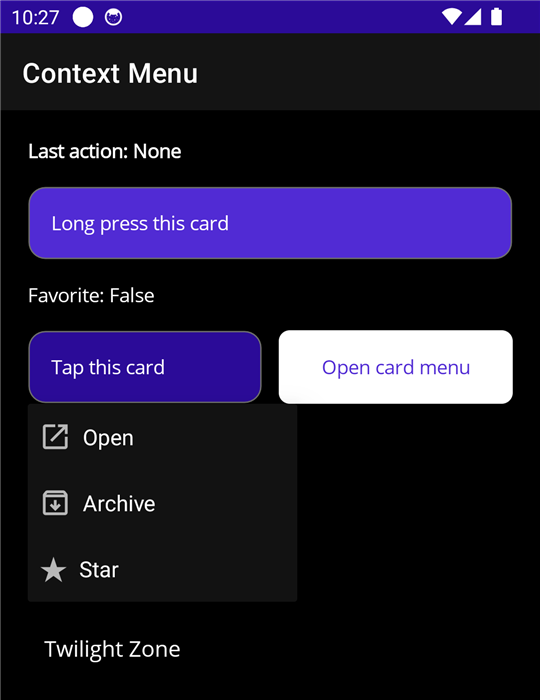 An Android menu that opens on a tap