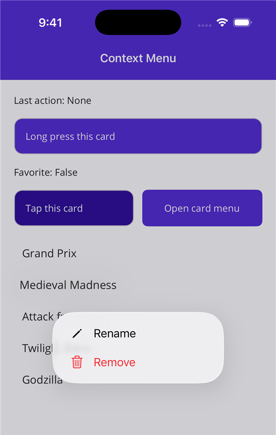 An iOS context menu on a list item