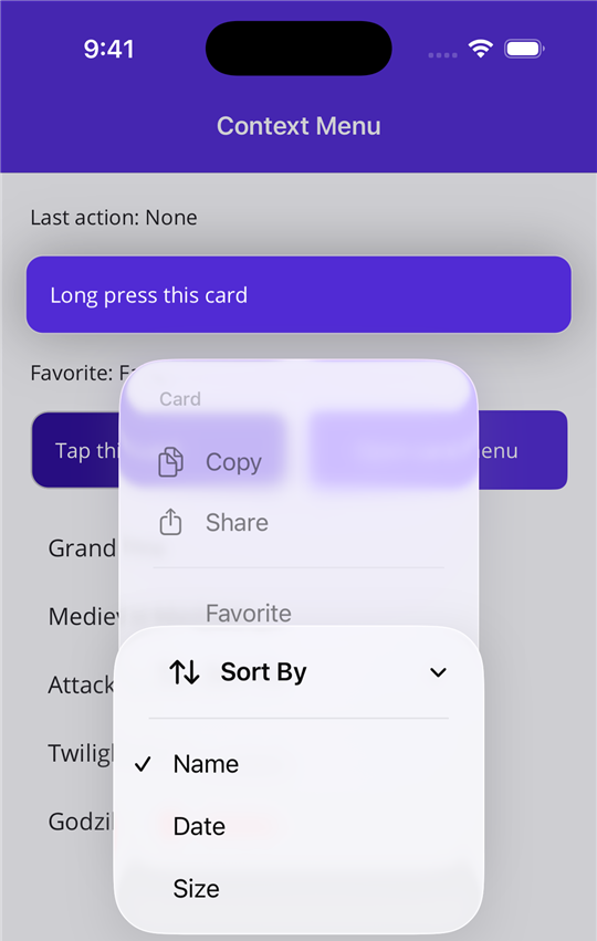 An iOS submenu with a radio group