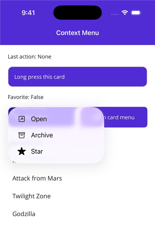 An iOS menu that opens on a tap
