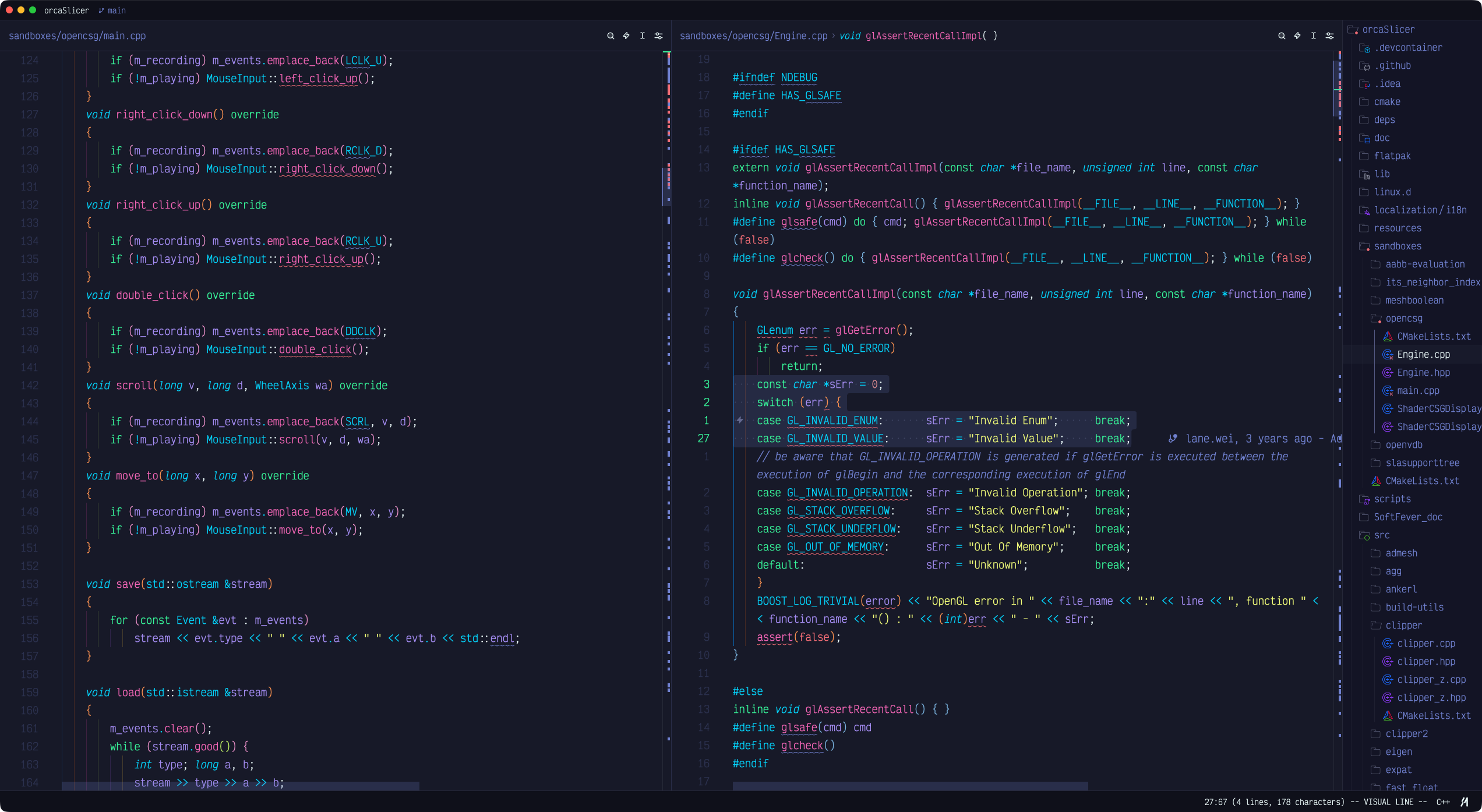 C++ split pane with mouse events and parser macros