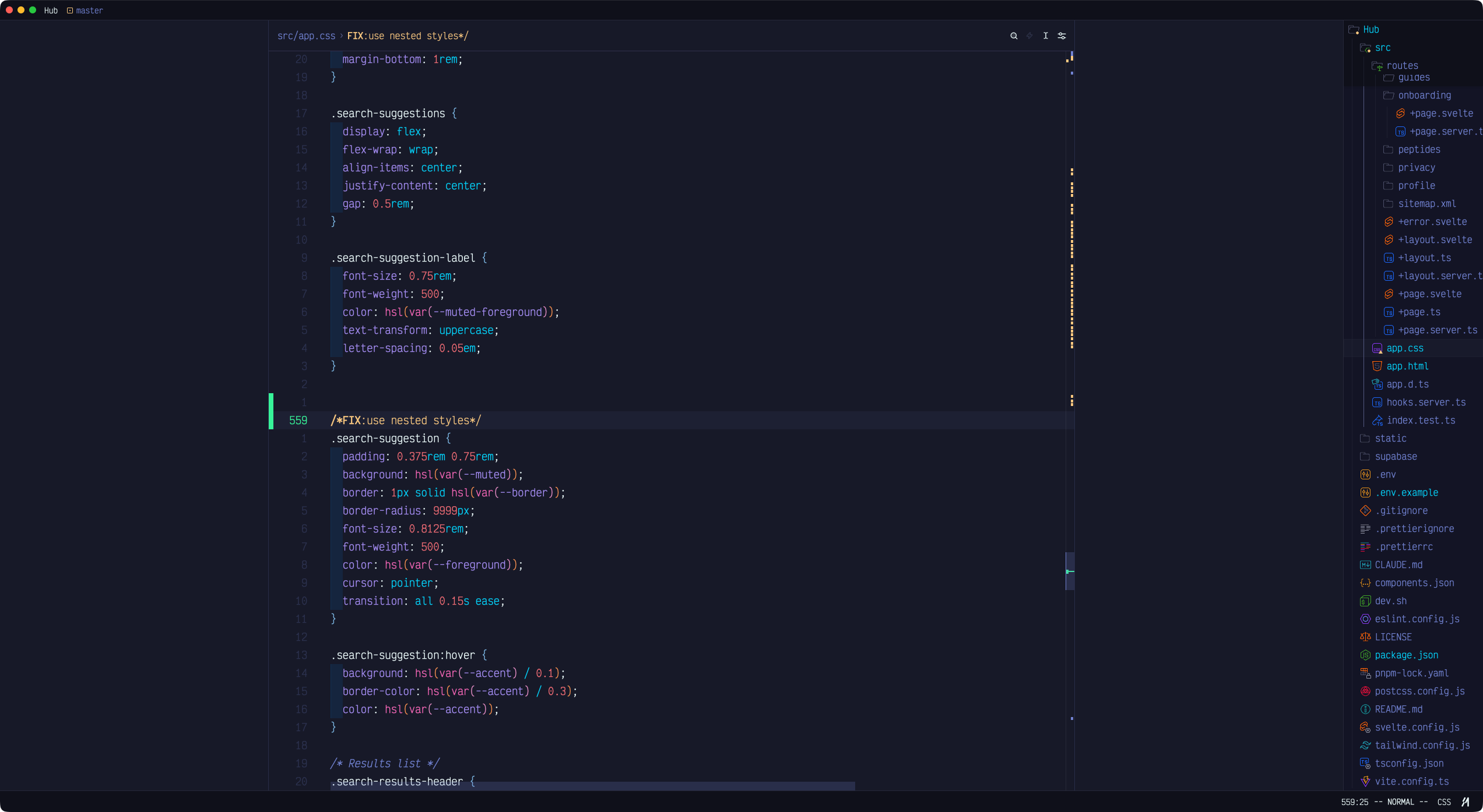 CSS with nested rules and custom properties