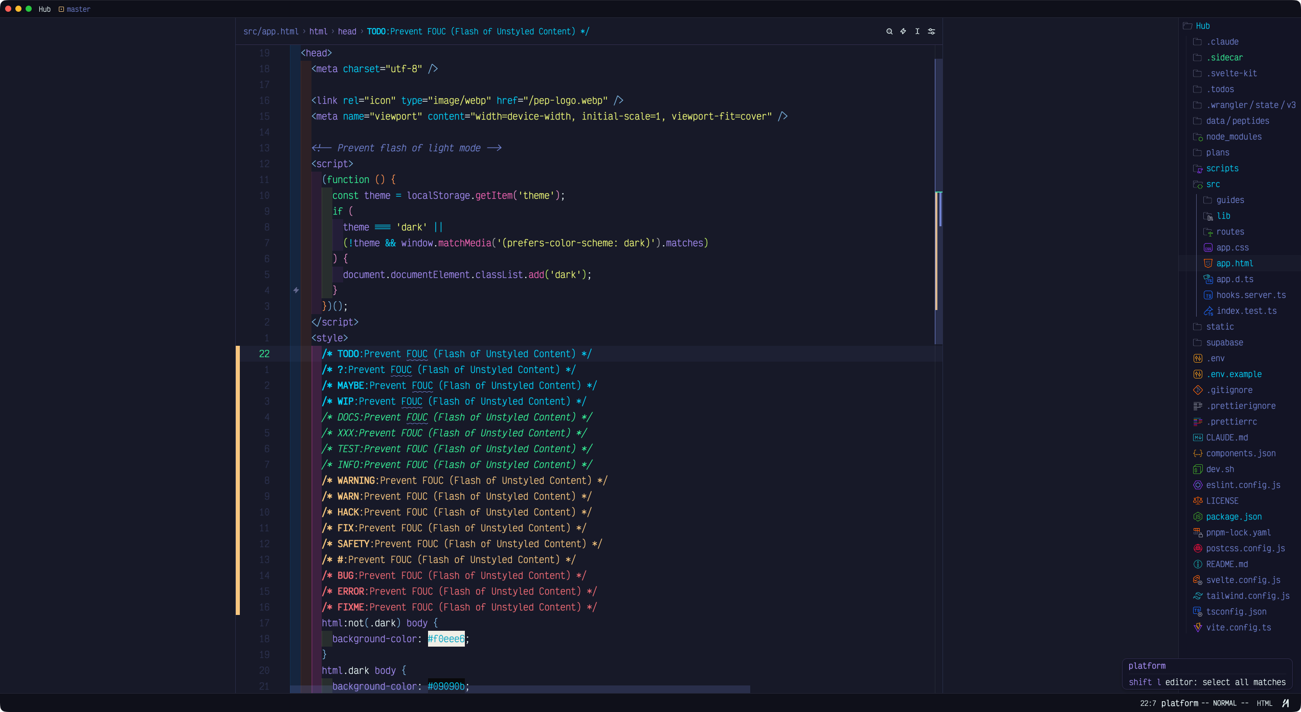HTML with inline JS and CSS dark mode script