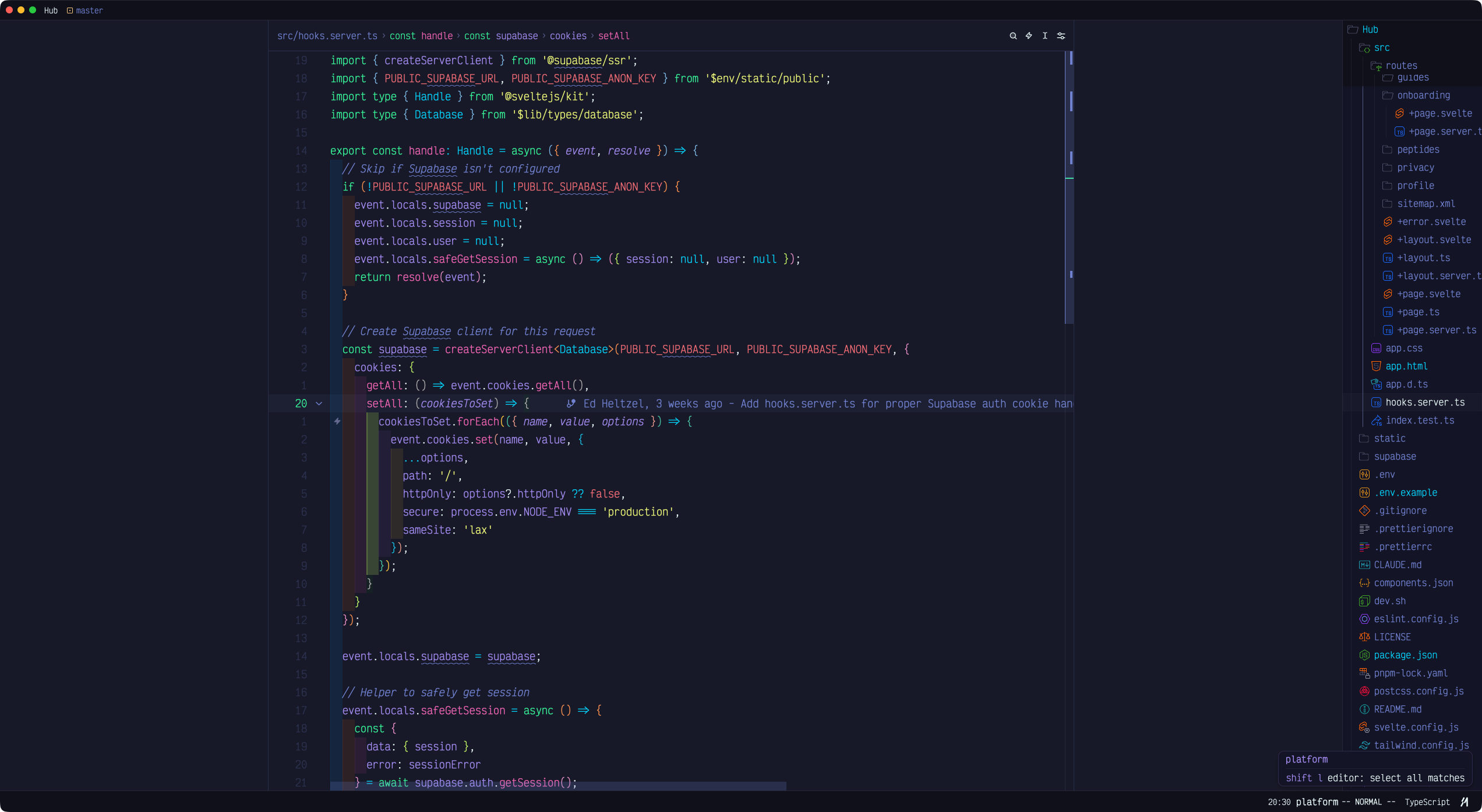 TypeScript Supabase SSR server hooks