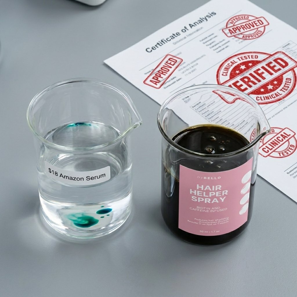 Certificate of Analysis comparison: $18 Amazon serum vs Hair Helper Spray