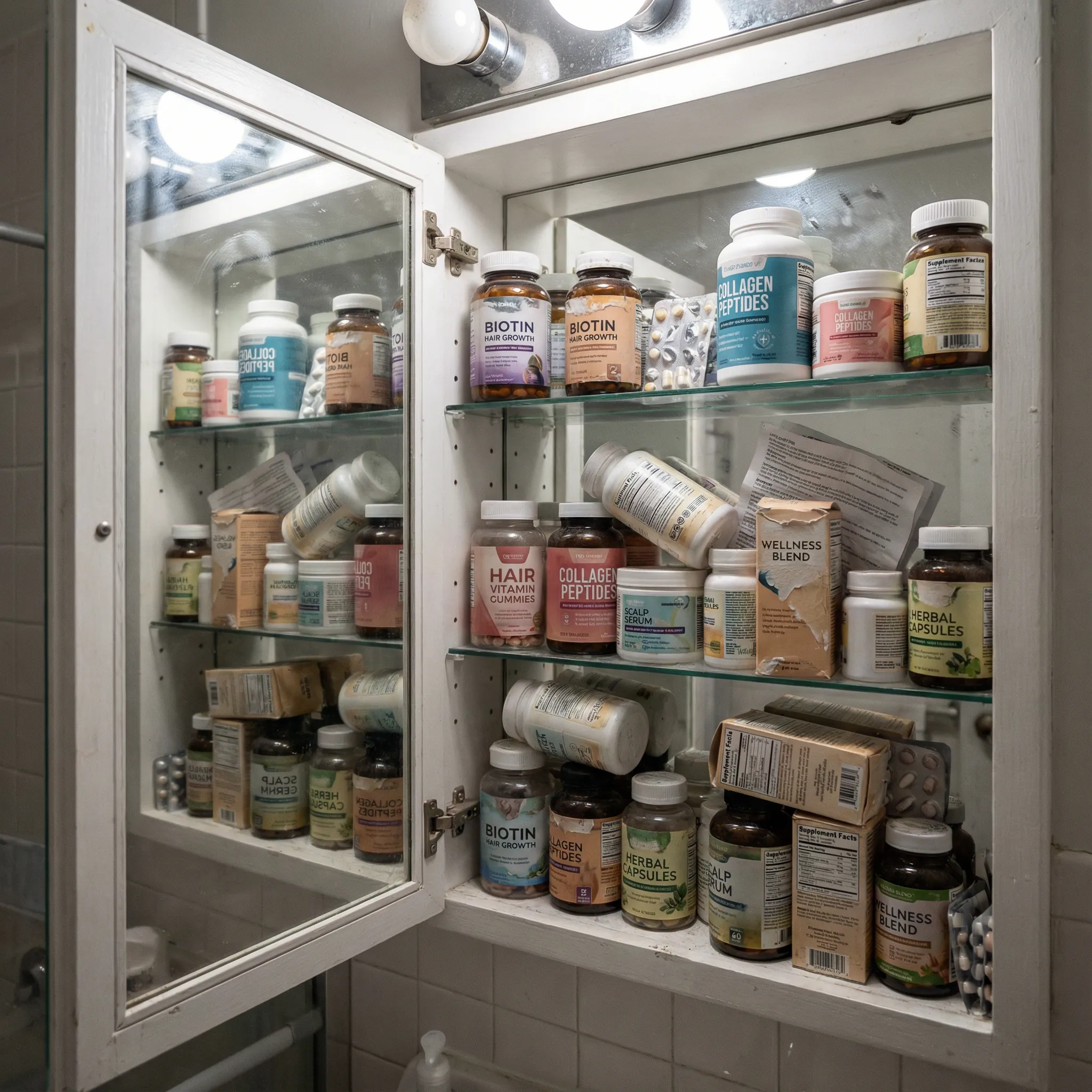 Failed hair loss treatments bathroom cabinet