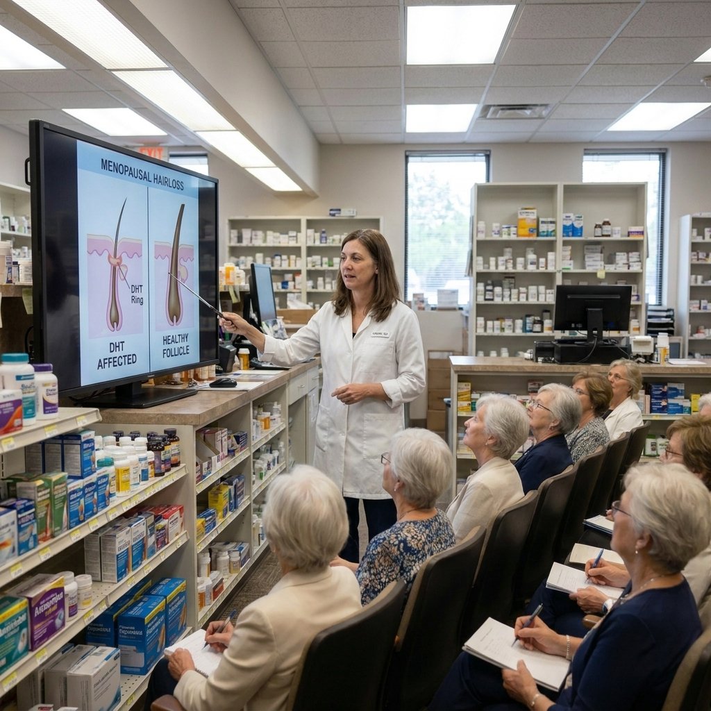 Karen educating patients on menopausal hair loss