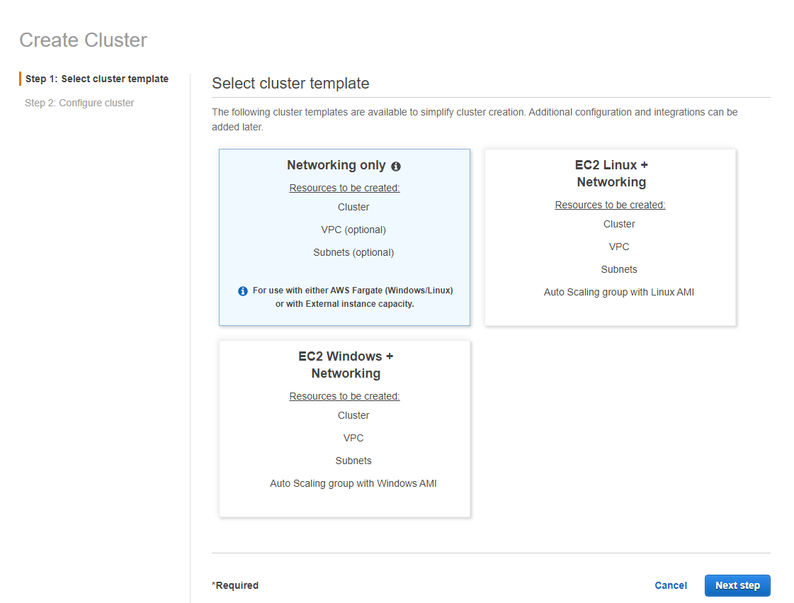 create ECS Cluster