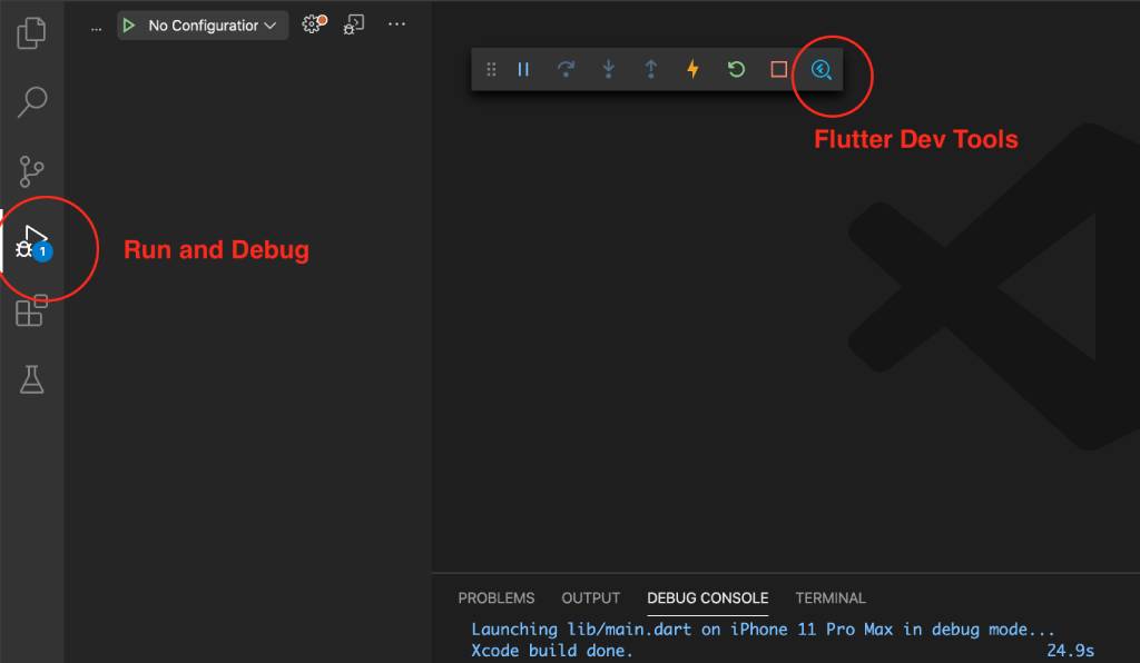 Preview Run Flutter app in Debug mode