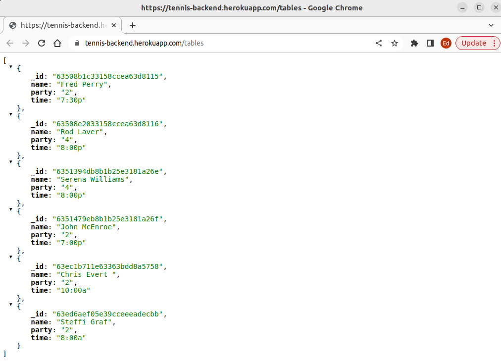 Reservation API Screenshot