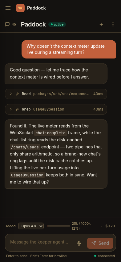 Paddock running on a phone-sized screen