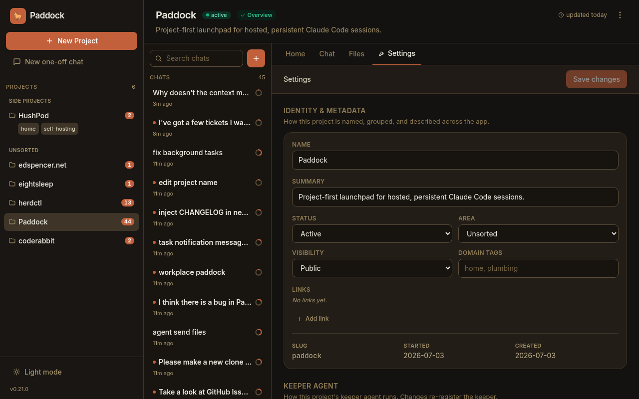 The per-project Settings tab